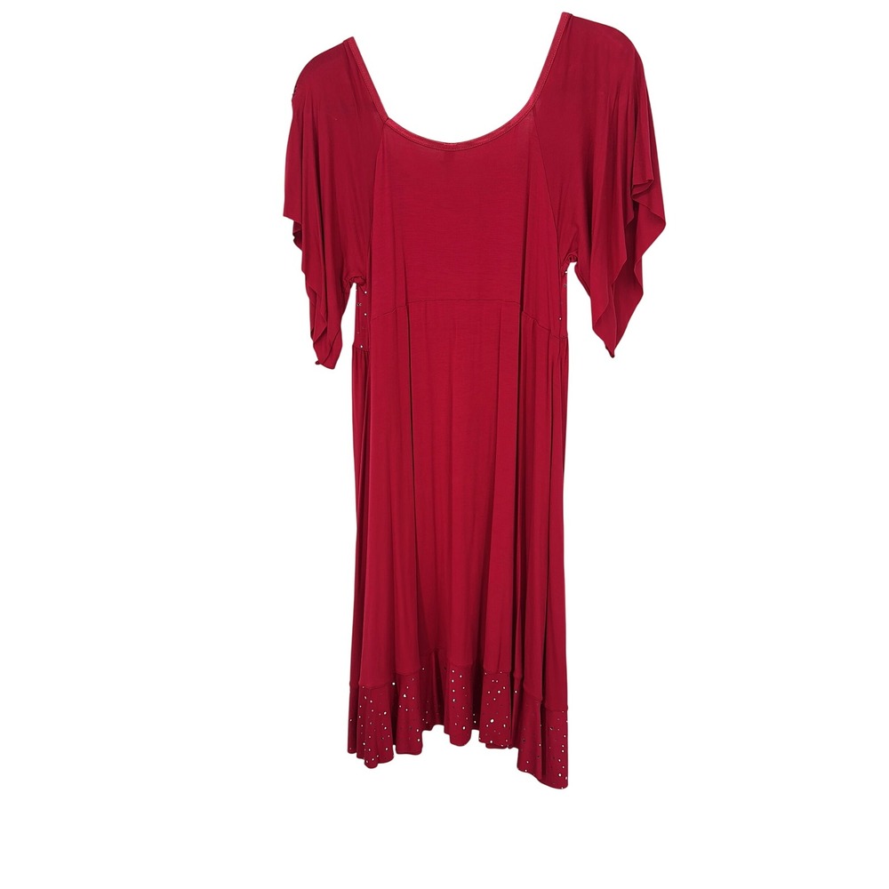 Rhonda Shear Red Dress Silver Accents Scoop Neck Dolman‎ Sleeve - Picture 2 of 4